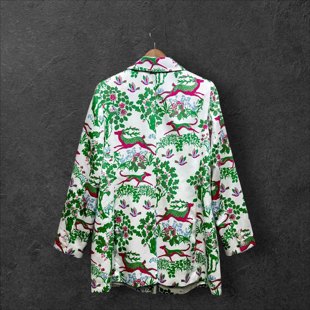 Susanne Spatt Salzburg Austrian Cotton Deer Bird Print Blazer Sz 42 - Picture 7 of 12